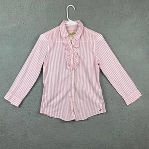 Hollister Women's Small Button Up Shirt Long Sleeve Pink/White Vertical Stripes